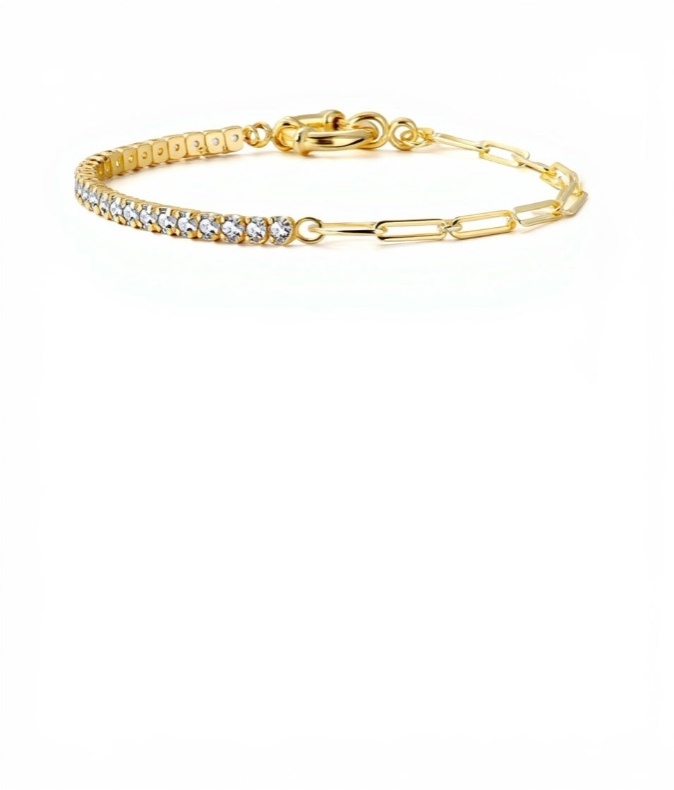 Tennis Paper Clip Chain Half BraceletGold