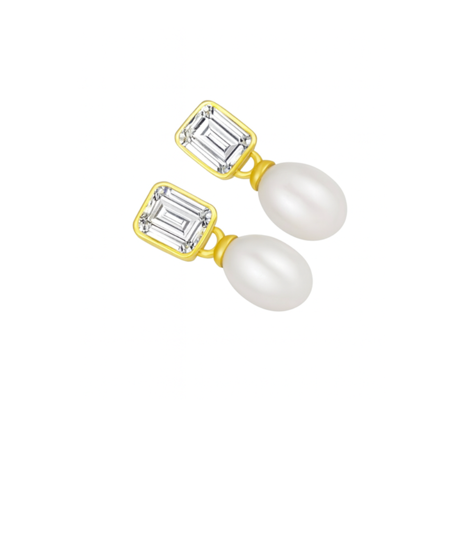 Pearl Stud Emerald Stone Gold Earrings