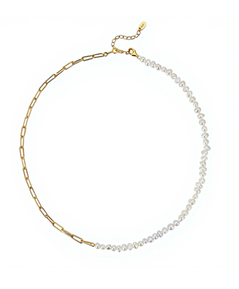 Baroque Pearl Link Half and Half Necklace