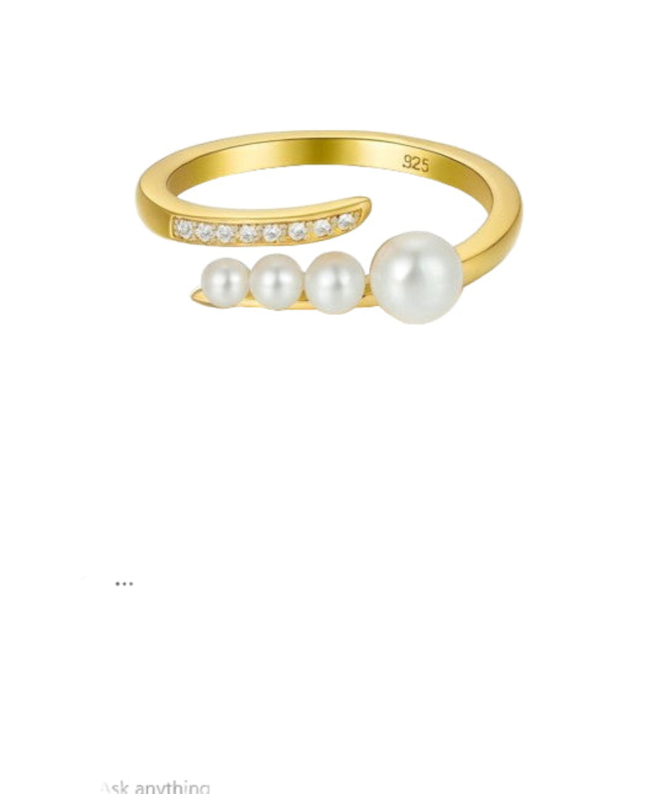Crystal Pearl Adjustable Ring