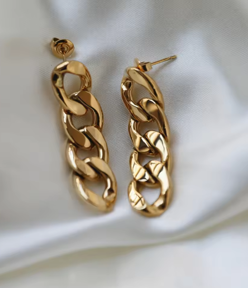 Link Chain Drop Earrings Gold