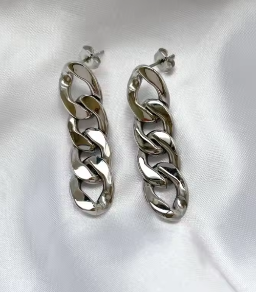 Link Chain Drop Earrings Silver