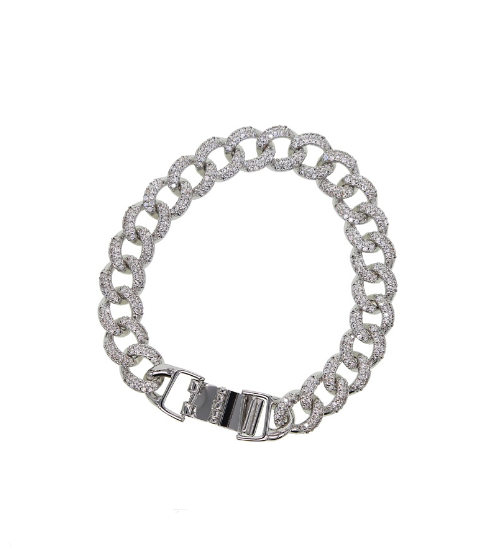 Zona Cuban Crystal Link Bracelet Silver