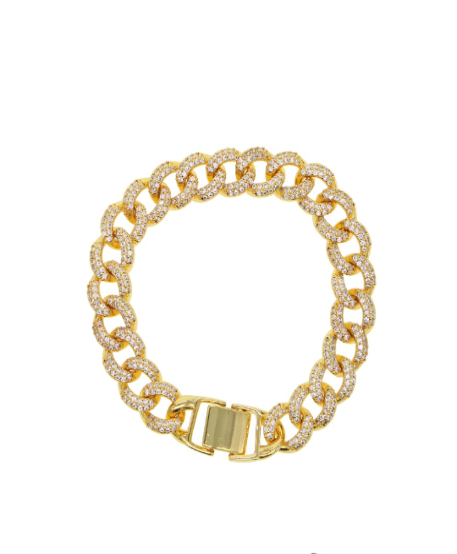 Zona Cuban Crystal Link Bracelet Gold