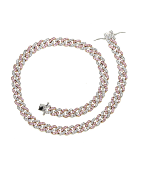 Cosmo Cuban Crystal Necklace Pink and Silver