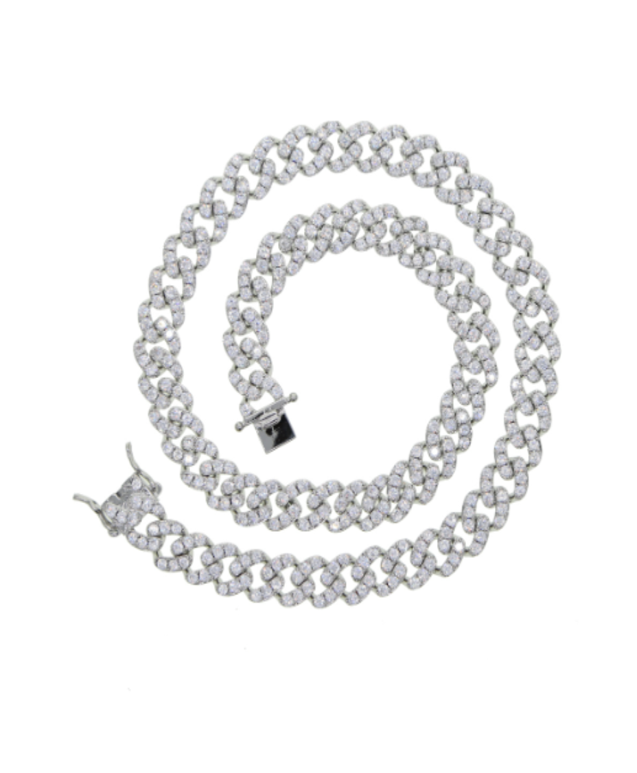 Cosmo Cuban Crystal Necklace Silver