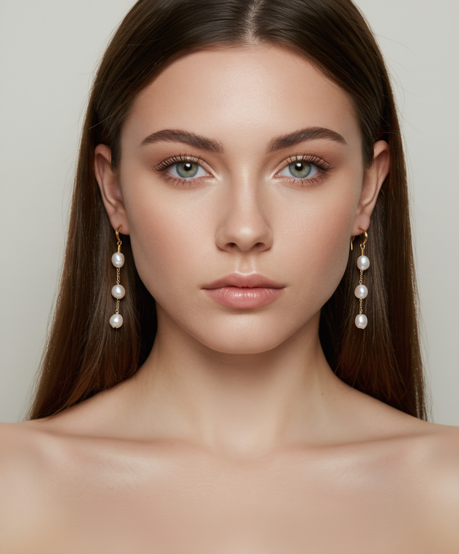 Baroque Triple Pearl Drop Earring Gold