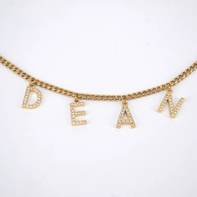 Crystal Charm Name Necklace 18k Gold Plated (Personalized)