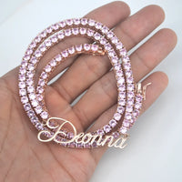 Pink Tennis Script Name Necklace 18k Gold Plated (Personalized)