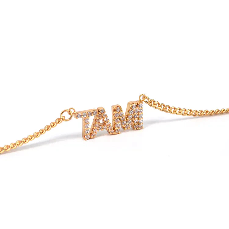 Link Chain Crystal Name Necklace 18k Gold Plated (Personalized)