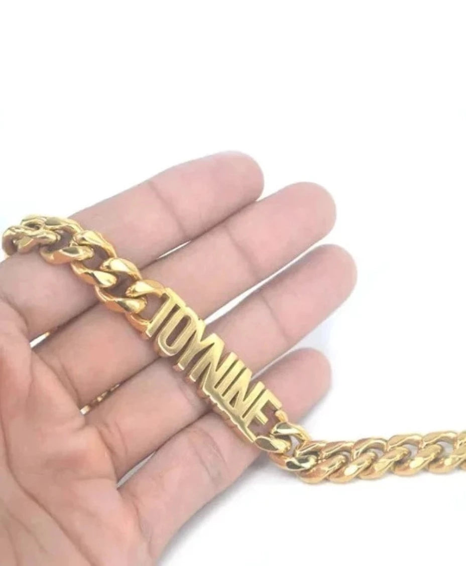 Cuban Chain Link Name Necklace 18k Gold Plated (Personalized) Gold 10mm