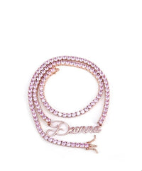 Pink Tennis Script Name Necklace 18k Gold Plated (Personalized)
