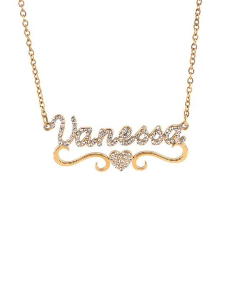 Crystal Heart Name Necklace 18k Gold Plated (Personalized)